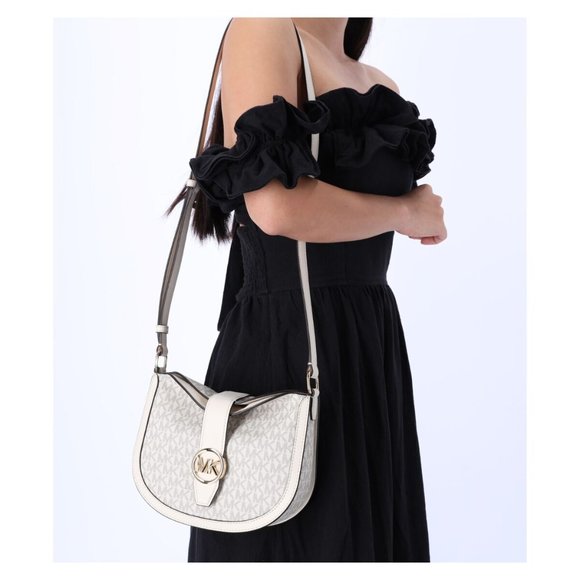 NEW Michael Kors Gabby Small Light Cream Foldover Hobo Crossbody Bag Purse NWT